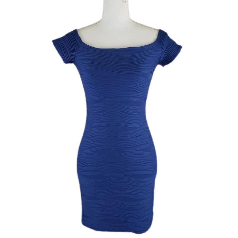 Brat Star Blue Ribbed Off-Shoulder Bodycon Dress – Size Small